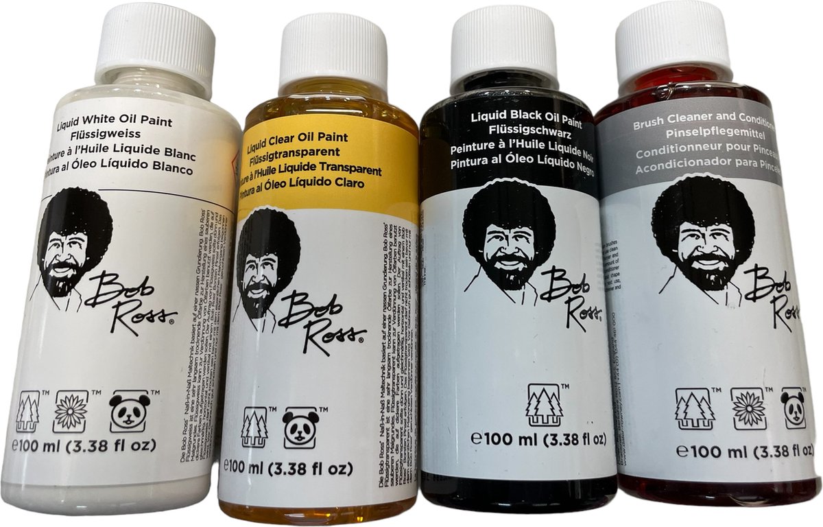 Bob Ross set met 4 soorten medium a 100 ml. Liquid white, liquid black