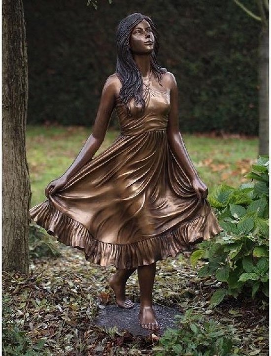 Tuinbeeld - groot bronzen - vrolijk meisje - Bronzartes |