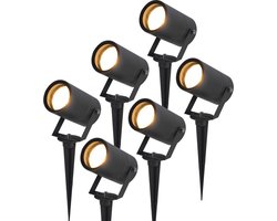 HOFTRONIC - Set van 6 Spikey LED Tuinspots - GU10 Fitting - IP65 Waterdicht - Zwart - Wandspot, Vlonderspot, Gevelspot, Prikspot incl. Grondspies - 3 jaar garantie