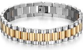 Heren Armband Presidential - Horlogeband Stijl - Zilver / Goud kleurig - Staal - 15mm - Schakelarmband - Armbanden - Schoencadeautjes Sinterklaas Jongen - Cadeaus Mannen