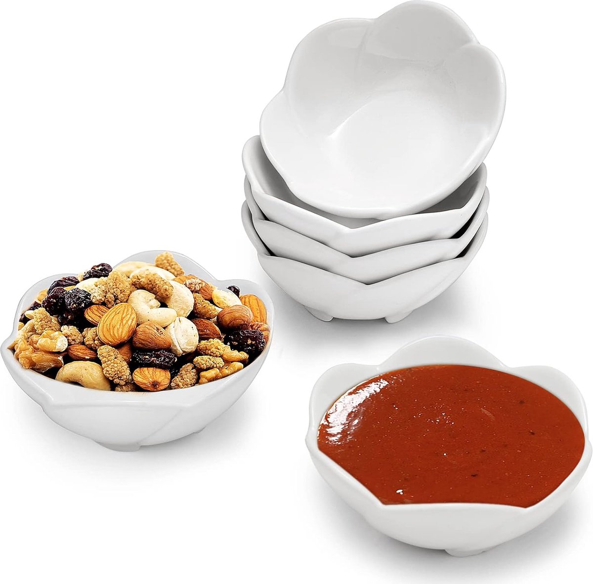 6-delige set dessert kom porselein, 8 x 3 cm dessert kom porselein snack rechts dessert schaaltjes decoratieve schillen