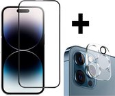Screenz® - FULL COVER Screenprotector + Camera lens protector geschikt voor iPhone 14 Pro- Tempered glass Screen protector geschikt voor 14 Pro- Beschermglas - Glasplaatje - 1+1 stuks