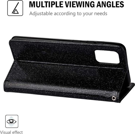 Portemonne hoesje Geschikt voor: Samsung Galaxy S20 - bling glitter Bookcase met ritsvak en kaarthoudersleuf - beschermhoesje - zwart