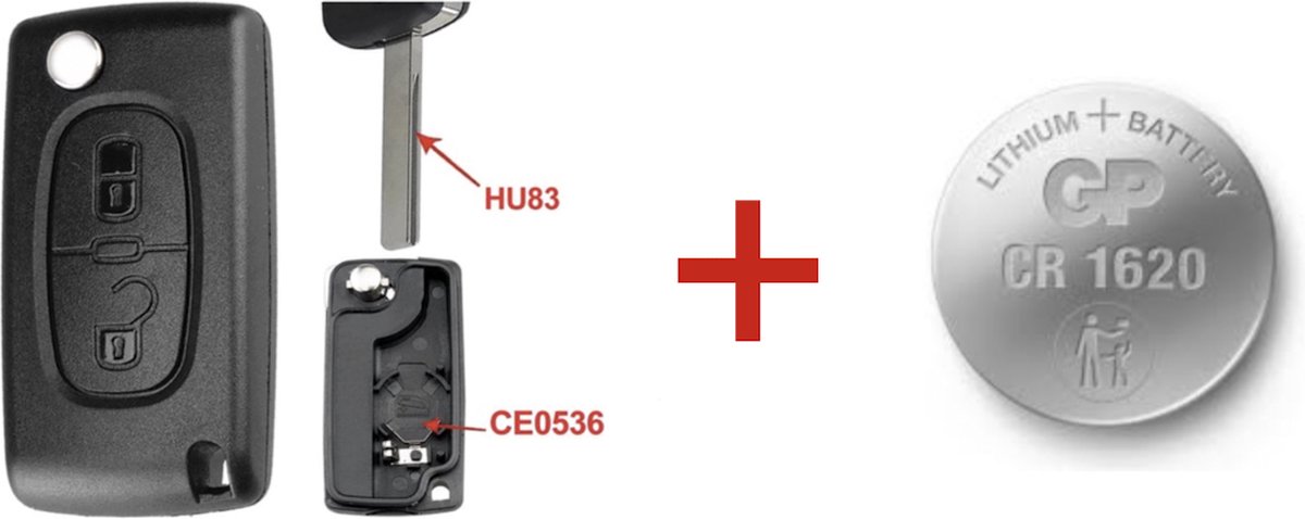 Autosleutelbehuizing 2 knoppen koffer CEO536-HU83 met Batterij geschikt voor Citroen C4 Picasso / Citroen C5 / Citroen C8.