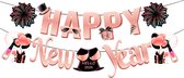 Happy New Year Slinger Nieuwjaar Decoratie Gelukkig Nieuwjaar New Year Decoratie Oud en Nieuw Versiering Roze - 1 Stuk