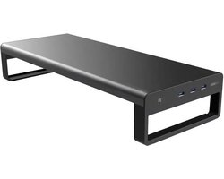 Allteq - Monitorstandaard - Beeldscherm verhoger - 3x USB - 60 x 21 x 9.7 cm - Aluminium - Zwart