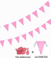 2 stuks Roze Vlaggenlijn geboorte baby meisje -|2 stuks slinger 10 meter met 1 pakje 10 ballonnen |Meisje, Roze | Slinger voor decoratie | Kraamfeest - Kraamtijd - Vintage - Geboorte - Feest - Babyshower - Decoratie - Babykamer
