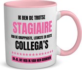 Akyol - de trotse stagiaire koffiemok - theemok - roze - Stagiair - beste stagiaire - werk - afscheidscadeau - verjaardagscadeau - kado - 350 ML inhoud