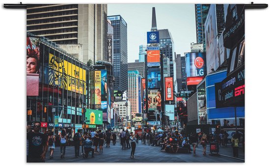 Velours Wandkleed Times Square New York Rechthoek Horizontaal XL (105 X 150 CM) - Wandkleden - Met roedes