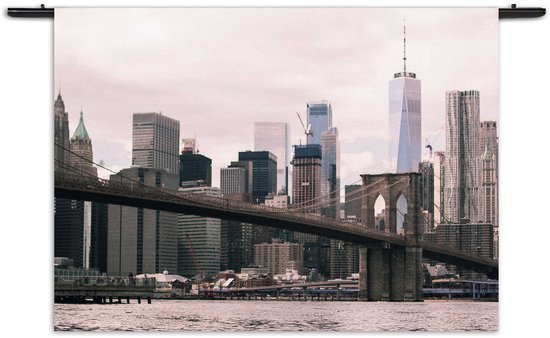 Velours Wandkleed Brooklyn Bridge New York Rechthoek Horizontaal XXXL (150 X 210 CM) - Wandkleden - Met roedes