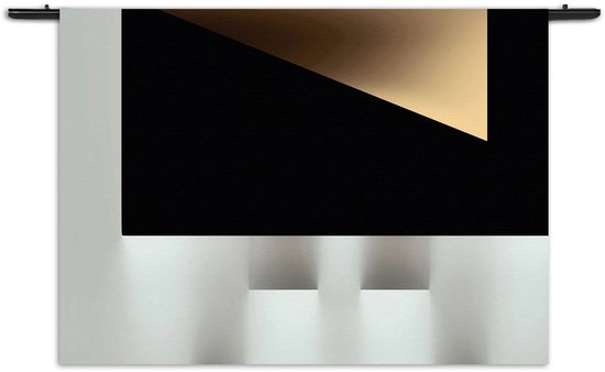 Velours Wandkleed Scandinavisch Wit met Zwart Element 03 Rechthoek Horizontaal XL (105 X 150 CM) - Wandkleden - Met roedes