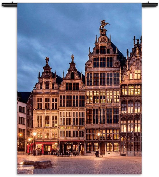 Velours Wandkleed Grote Markt Antwerpen Rechthoek Verticaal M (125 X 90 CM) - Wandkleden - Met roedes