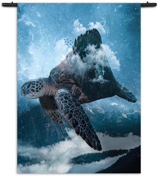 Velours Wandkleed De Vliegende Zeeschildpad Rechthoek Verticaal XXXL (260 X 210 CM) - Wandkleden - Met roedes