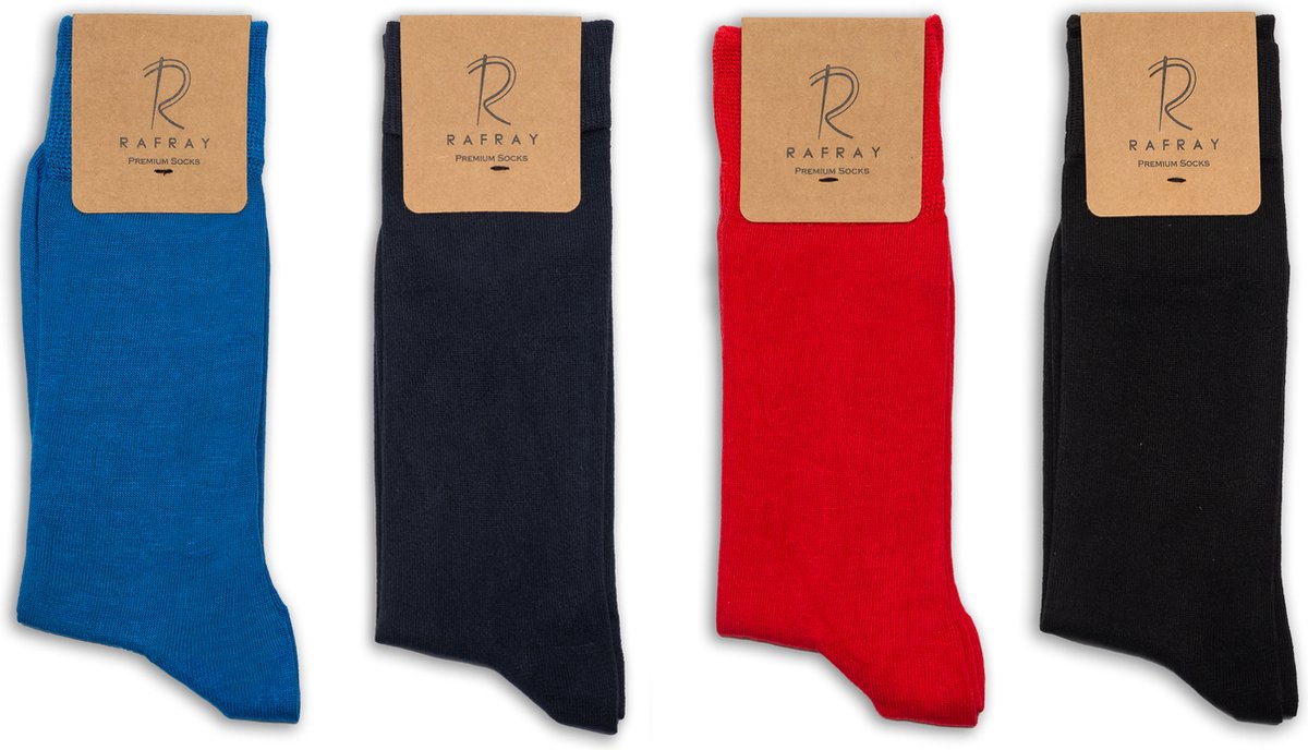 Rafray Socks Bamboe Sokken Gift box - Black-Navy-Red-Blue - 4 paar - Maat 40-44