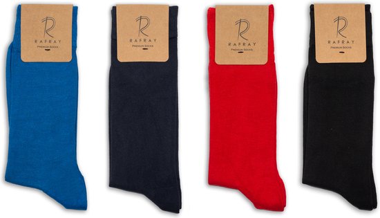 Rafray Socks Bamboe Chaussettes Coffret cadeau - Noir-Marine-Rouge- Blue - 4 paires - Taille 40- 44