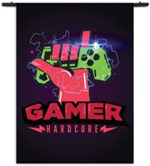 Velours Wandkleed Gamer Hardcore Rechthoek Verticaal S (85 X 60 CM) - Wandkleden - Met roedes