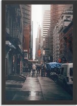 Poster New York Raining Day Rechthoek Verticaal Met Lijst L (40 X 50 CM) - Zwarte Lijst - Wanddecoratie - Posters