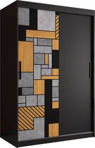 Zweefdeurkast Kledingkast met 2 schuifdeuren Garderobekast slaapkamerkast Kledingstang met planken (LxHxP): 120x200x60 cm - Varus (Zwart, 120) met lades
