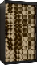 Zweefdeurkast Kledingkast met 2 schuifdeuren Garderobekast slaapkamerkast Kledingstang met planken (LxHxP): 100x200x60 cm - Zali I (Zwart, 100) met lades