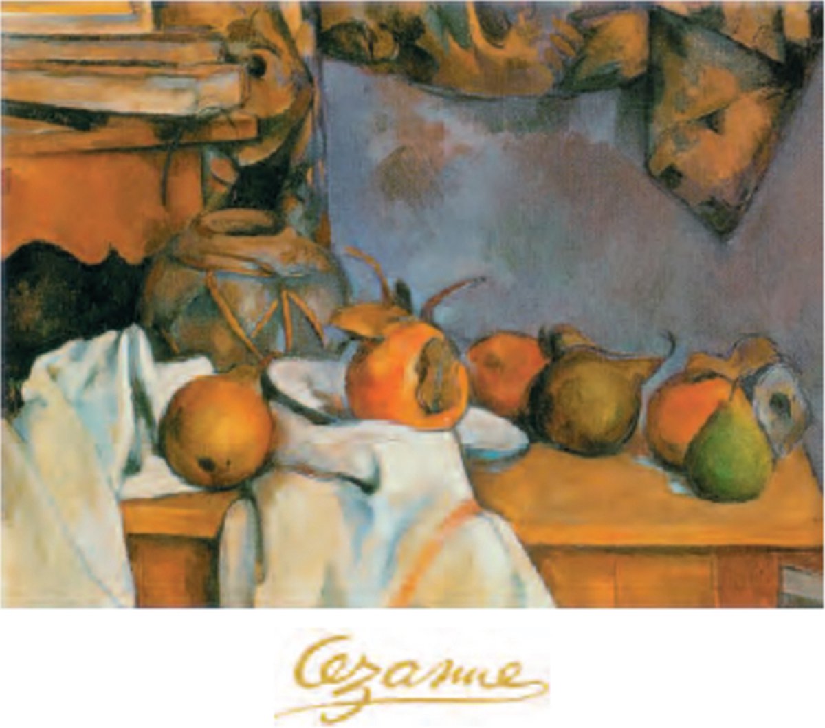 Mini kunstposter - Paul Cezanne - Vaas met stro en bord fruit - 24x30 cm