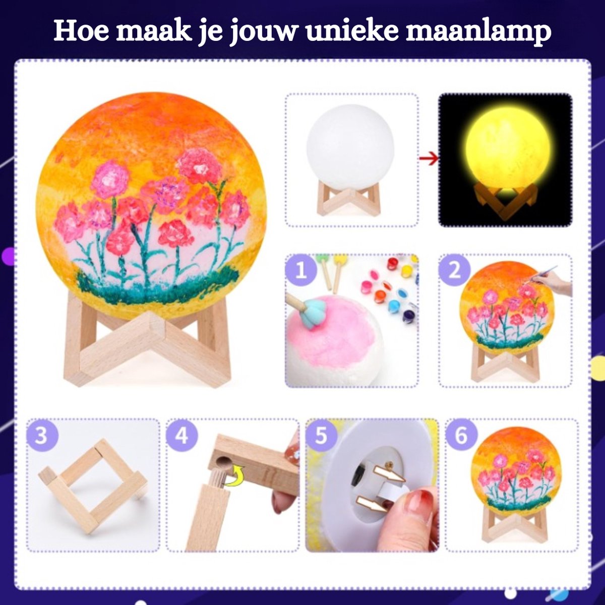 Verf je eigen maanlampset, doe-het-zelf 3D Saturnus Verf je eigen maanlampset, doe-het-zelf 3D Saturnus
