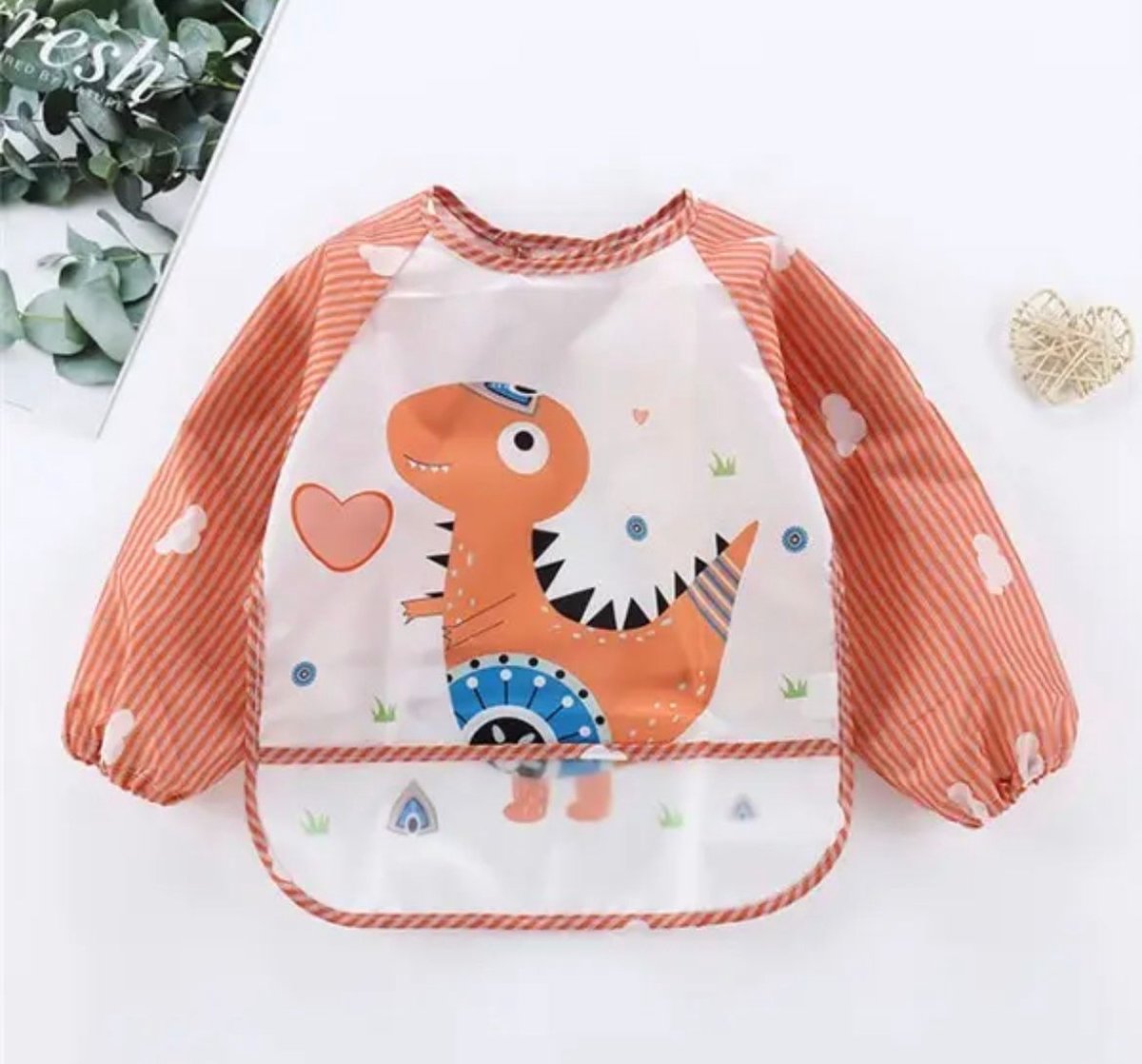 Akyol - Slabbetje korte mouwen Lente - zomer slab - Dinosaurus - Baby peuter slabber - wasbaar - herbruikbare slabber - eten zonder te smeren - slabbetje met dieren - slabber voor kleine kinderen
