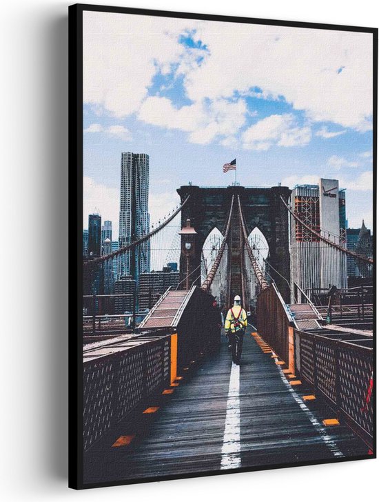 Akoestisch Schilderij Brooklyn Bridge New York Daglicht Rechthoek Verticaal Pro XL (86 X 120 CM) - Akoestisch paneel - Akoestische Panelen - Akoestische wanddecoratie - Akoestisch wandpaneel