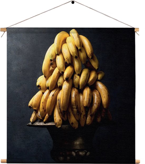 Textielposter Tros Bananen Schaal Vierkant M (30 X 30 CM) - Wandkleed - Wanddoek - Wanddecoratie