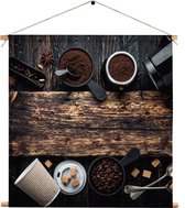 Textielposter Home Made Coffees Set Vierkant M (30 X 30 CM) - Wandkleed - Wanddoek - Wanddecoratie