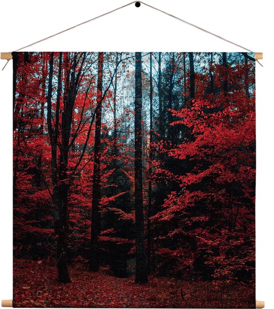 Textielposter Het rode bos Vierkant XL (60 X 60 CM) - Wandkleed - Wanddoek - Wanddecoratie