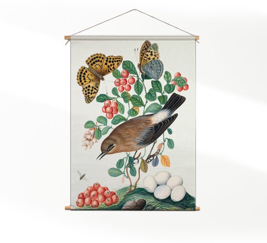 Textielposter Prent Natuur Vogel en Bloemen 05 CM) - Wandkleed - Wanddoek - Wanddecoratie