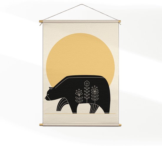 Textielposter Abstact beer met zonsondergang L (85 X 60 CM) - Wandkleed - Wanddoek - Wanddecoratie