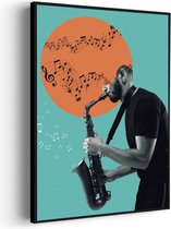 Akoestisch Schilderij Saxofonist Rechthoek Verticaal Pro XXL (107 X 150 CM) - Akoestisch paneel - Akoestische Panelen - Akoestische wanddecoratie - Akoestisch wandpaneel