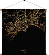 Textielposter Naples Napels Plattegrond Zwart Geel Vierkant XXL (90 X 90 CM) - Wandkleed - Wanddoek - Wanddecoratie