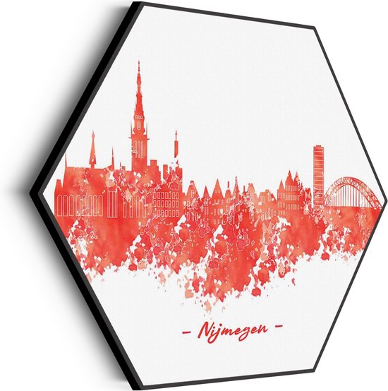 Akoestisch Schilderij Skyline Nijmgen Watercolor Paint Hexagon Basic XL (140 X 121 CM) - Akoestisch paneel - Akoestische Panelen - Akoestische wanddecoratie - Akoestisch wandpaneel