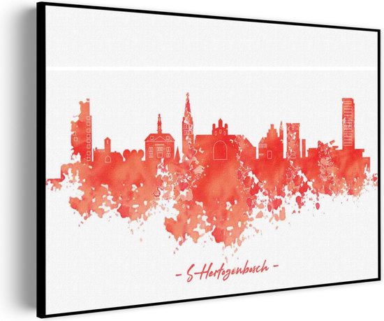 Akoestisch Schilderij Skyline 's-Hertogenbosch Watercolor Paint Rechthoek Horizontaal Basic M (85 X 60 CM) - Akoestisch paneel - Akoestische Panelen - Akoestische wanddecoratie - Akoestisch wandpaneel