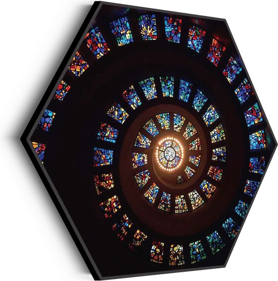 Akoestisch Schilderij Glas en Lood Trappenhuis Hexagon Basic M (60 X 52 CM) - Akoestisch paneel - Akoestische Panelen - Akoestische wanddecoratie - Akoestisch wandpaneel
