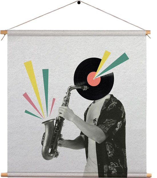 Textielposter De saxofoon Vierkant XXXL (120 X 120 CM) - Wandkleed - Wanddoek - Wanddecoratie