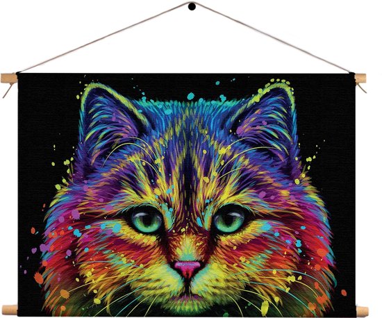 Textielposter Colored Cat Rechthoek Horizontaal CM) - Wandkleed - Wanddoek - Wanddecoratie