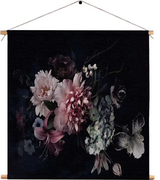 Textielposter Modern Stil Leven Bloemen 03 Vierkant CM) - Wandkleed - Wanddoek - Wanddecoratie