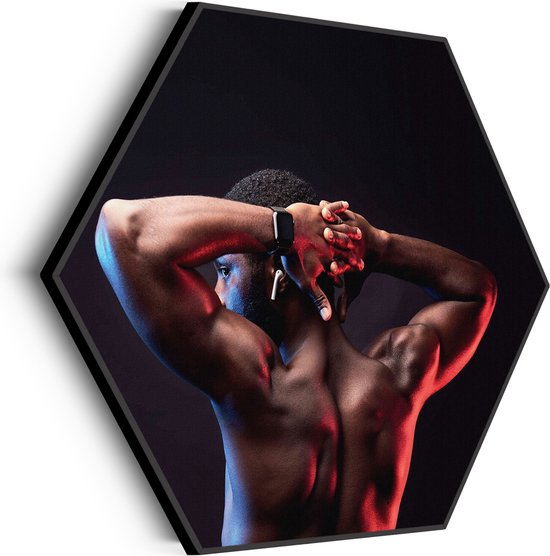 Akoestisch Schilderij Sportieve Donkere Man Hexagon Basic L (100 X 86 CM) - Akoestisch paneel - Akoestische Panelen - Akoestische wanddecoratie - Akoestisch wandpaneel