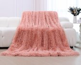 Pluizige deken 160 x 200 cm - Zalm roze - Extra zachte plaid - Fleece plaids, fluffy sprei