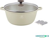 Royal Swiss - Marble soep/braadpan - Met glazen afdekplaat Beige - voor inductie -Ø24 CM - 4 L