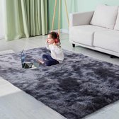 Tapis pour le salon, grand tapis pour chambre à coucher, shaggy, moelleux, lavable, doux, pour la décoration intérieure (gris/noir, 120 x 170 cm)