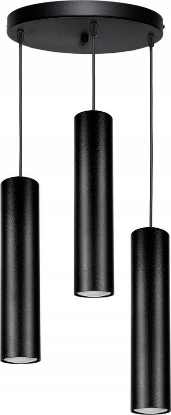Hanglamp Zwart Industrieel Langwerpig 3-Lamps 29cm Ronde plaat