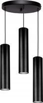 Hanglamp Zwart Industrieel Langwerpig 3-Lamps 29cm Ronde plaat