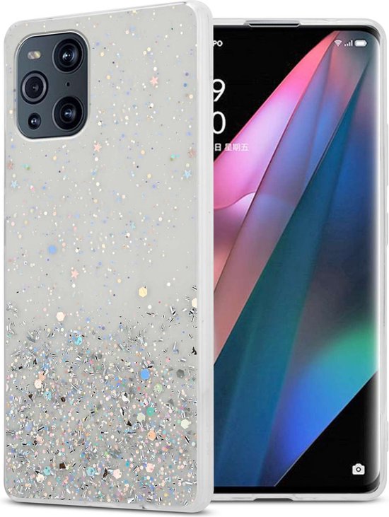 Coque Cadorabo pour Oppo FIND X3 PRO en Transparent avec Glitter - Housse de protection en silicone TPU flexible avec paillettes scintillantes Case Cover Etui