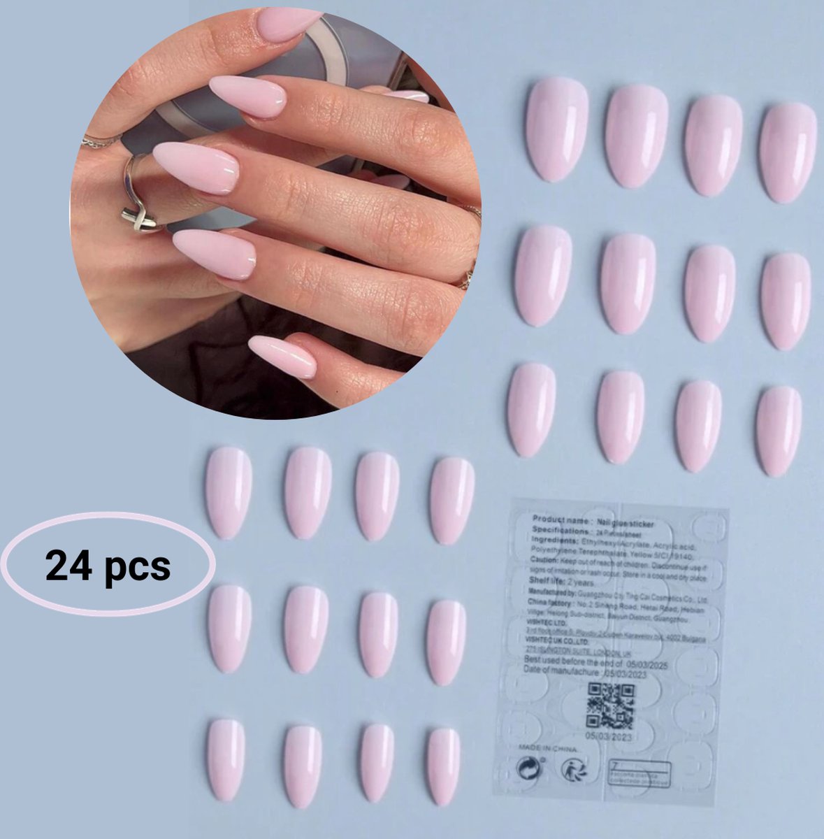 Goedkoopste GUAPÀ® Plaknagels | 24 stuks valse nagels | Press On Nails | Zelfklevende Plaknagels | Nepnagels | Kunstnagels | Compleet plaknagels starterspakket | Nagels stickers | 24 stuks plaknagels Licht Roze