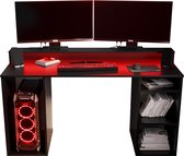 Game Bureau Gaming Desk met LED Verlichting Tafel Computer Bureau - (LxHxP): 50x90x138 cm - SHOT 1 (Zwart + Rode LED)
