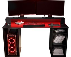 Game Bureau Gaming Desk met LED Verlichting Tafel Computer Bureau - (LxHxP): 50x90x138 cm - SHOT 1 (Zwart + Rode LED)